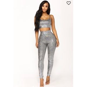 Fashion nova metallic two piece set